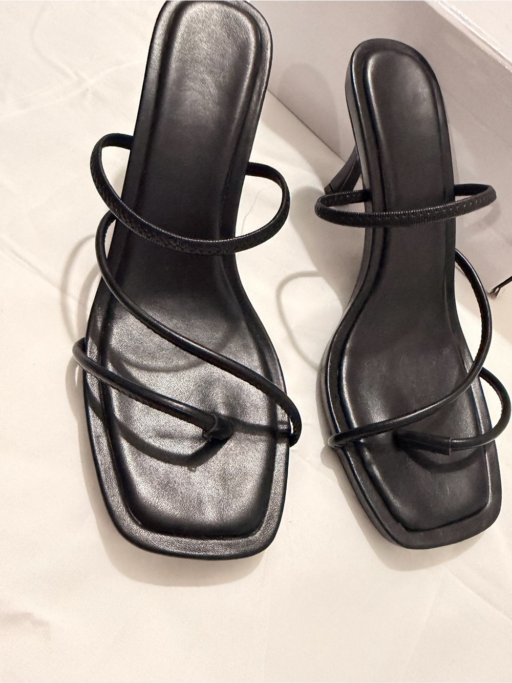 Elegant Black Strappy Square-Toe Heeled Sandals